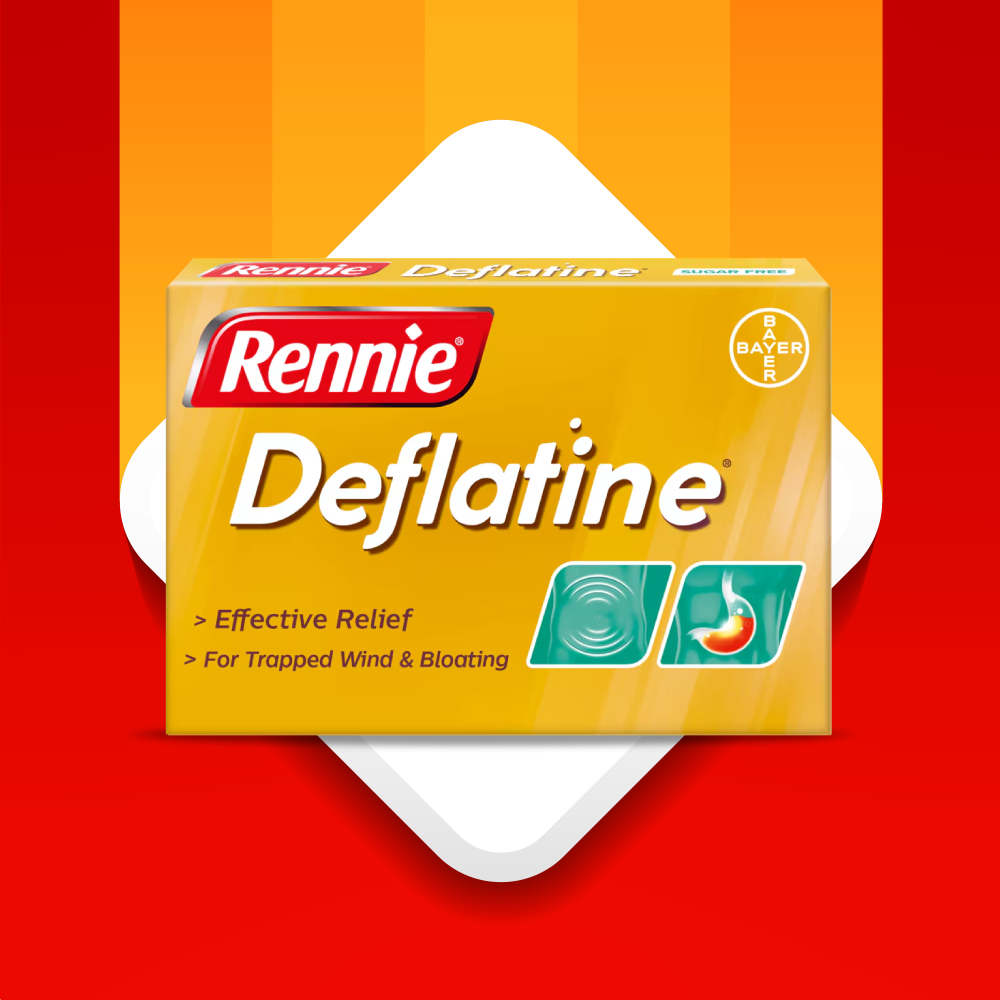 A pack of Rennie Deflatine tablets