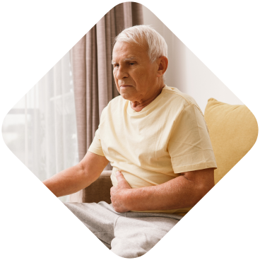 Man with stomach discomfort